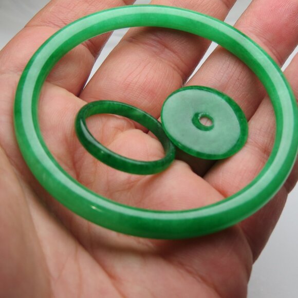 "Natural Jade bangle + REE Jade Ring & Jade Donut 58mm " - Picture 2 of 3